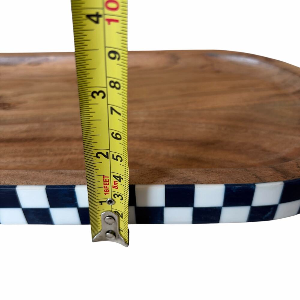 Blue & White Checkered Enameled Mango Wood Serving Tray 14x7 Made In India NEW - Picture 11 of 15